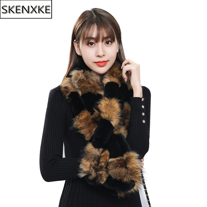 

2024 New Arrival Female Fashion Neck Warmer Ladies Scarves Real Rex Rabbit Fur Scarf Women Winter Warm Genuine Fox Fur Scarves