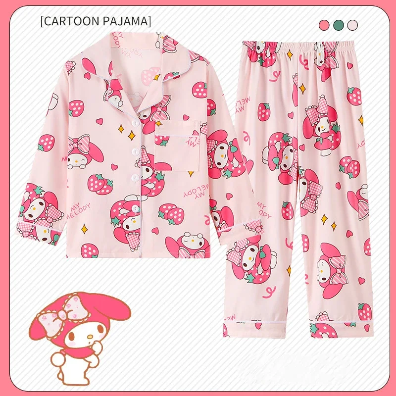 2-częściowy zestaw piżam dla dziewczynek Cinnamoroll Kuromi Print, długi rękaw i spodnie, zestaw do noszenia w domu, jako codzienny prezent, na każdą porę roku