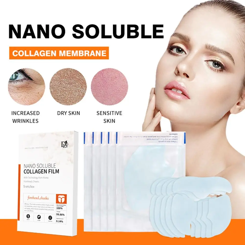 5Pair/box Highprime Collagen Film Soluble Face Serum Mask Hydrolyzed Anti Aging Face Forehead Lift Moisturizing Skin Care Mask