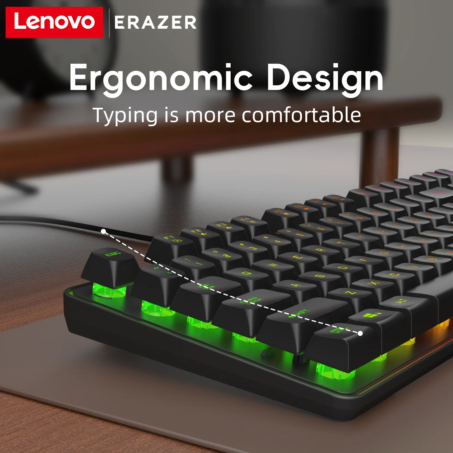 Lenovo ERAZER Wired Keyboard 87 Keys RGB Backlit Mechanical Feel Anti-Ghosting Ergonomic Gaming Keyboard for PC Laptop Office