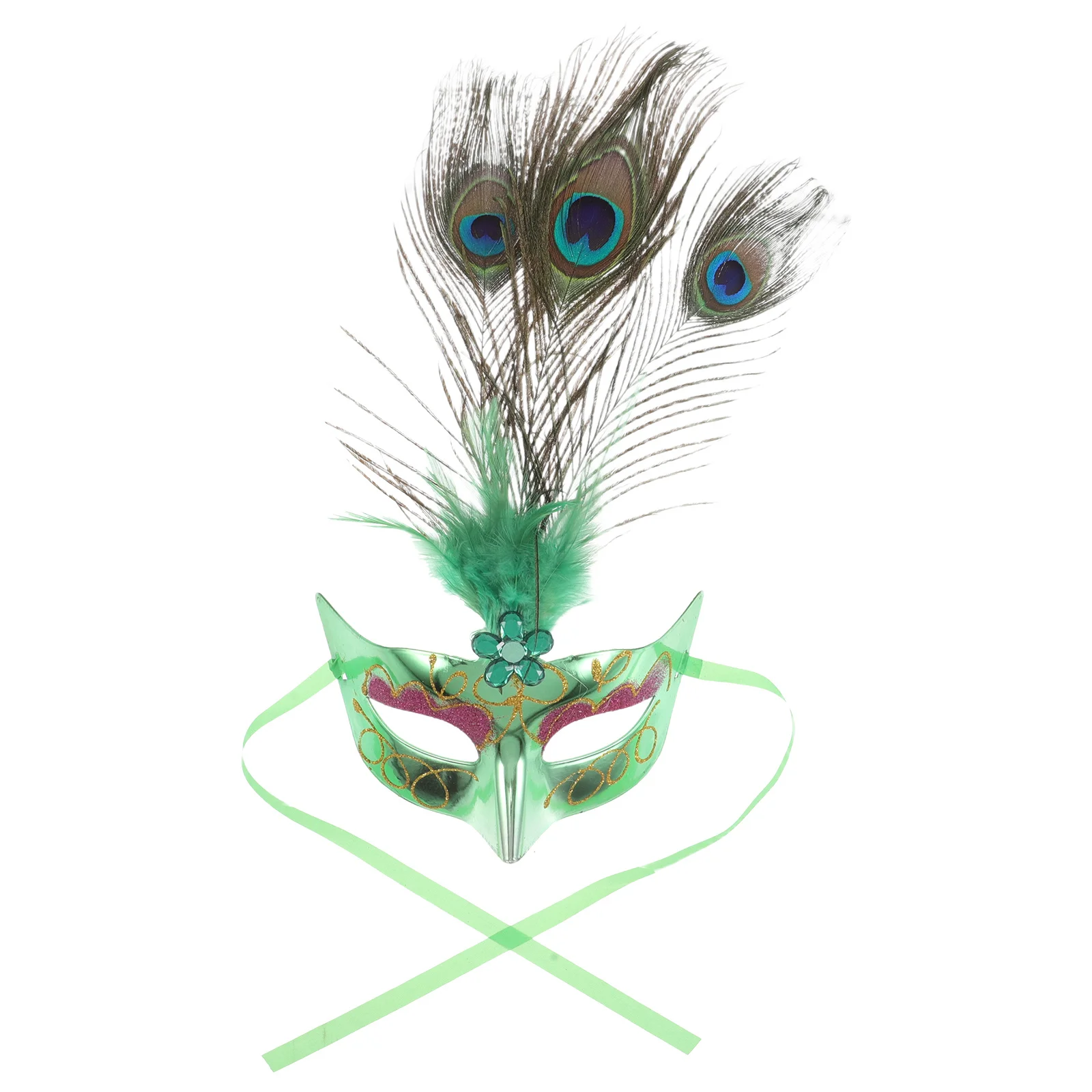 

Peacock Masquerade Mask Half Face Golden Glitter Artificial Plume Elegant for Carnival Masquerade Ball Halloween
