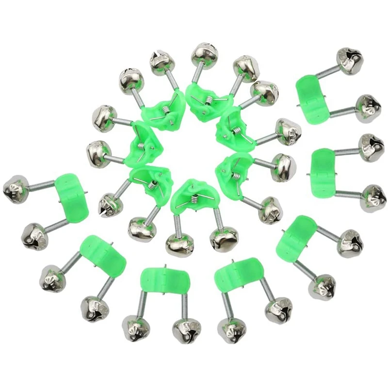 40PCS Fishing Rod Bells Alarm Ring Fishing Bite Rod Clip Green Tip Clip ABS Fish Bell Alarm Fishing Tackle