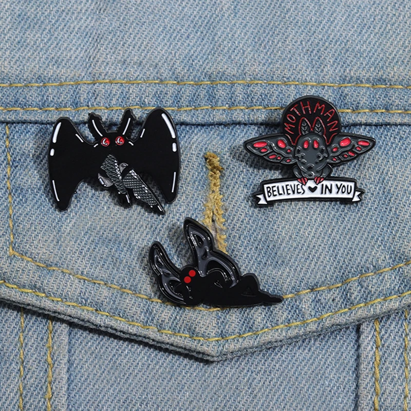 Cute Mothman Enamel Pins Custom Red Eye Invisible Creature Animal Brooches Lapel Badges Punk Gothic Jewelry Gift for Friends