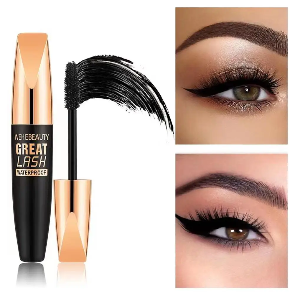 4D Silk Fiber Lash Mascara, 2 em 1, impermeável, alongamento cosméticos, Eye Curling, grosso, maquiagem dos olhos