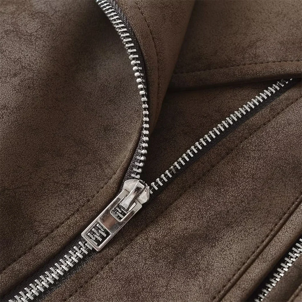 Autunno nuovo prodotto moda donna colletto casual cintura cappotto giacca da motociclista in similpelle ampia e versatile