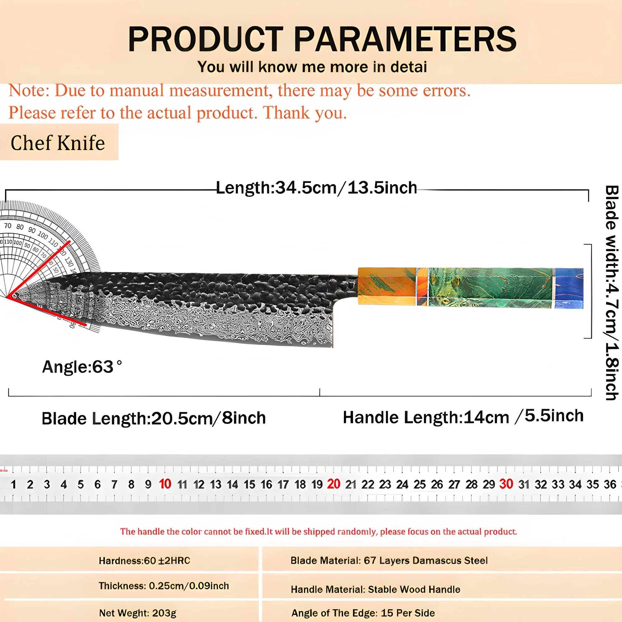 67 Layer Damascus Steel Chef Knife Kitchen Knife Meat Fish Cooking Tools Slicing Knife Utility Knife Cooking knife Kitchen Stuff