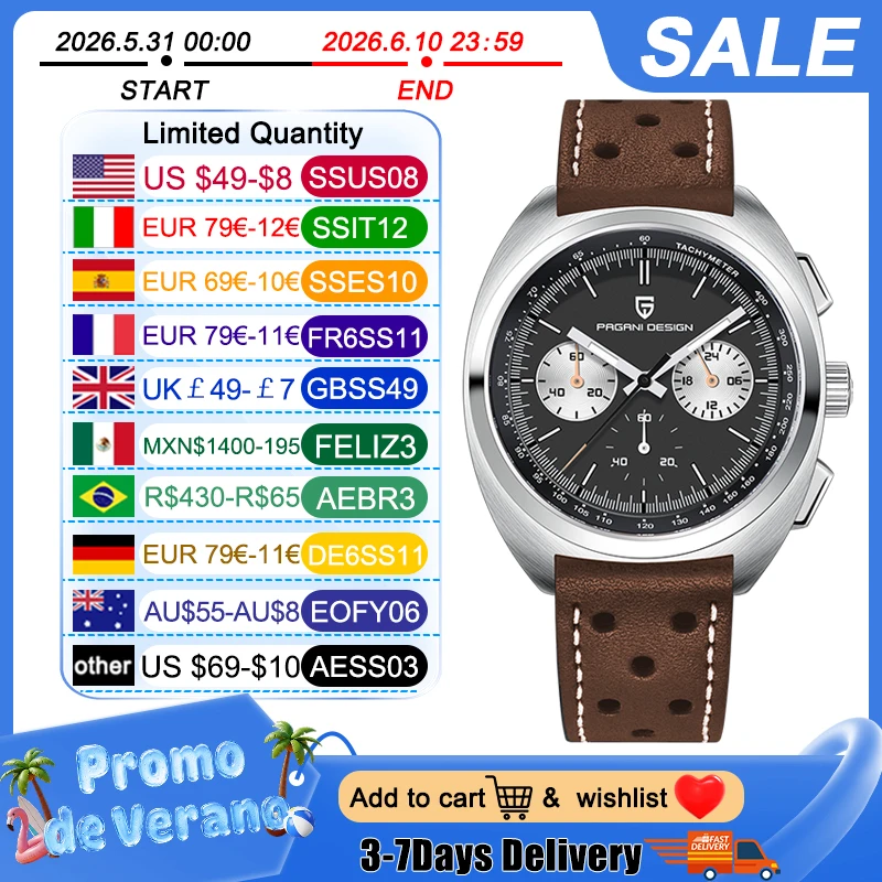 PAGANI DESIGN 2026 NEW Turtle Back Chronograph 1782 Watch for Man Fashion Men\'s Quartz Watch Luminous relogios masculino