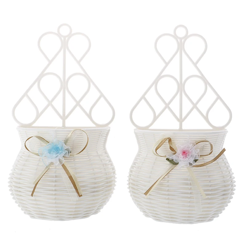 Garden DIY Vase Flower Basket Sundries Organizer Wall Hanging Artificial Rattan.