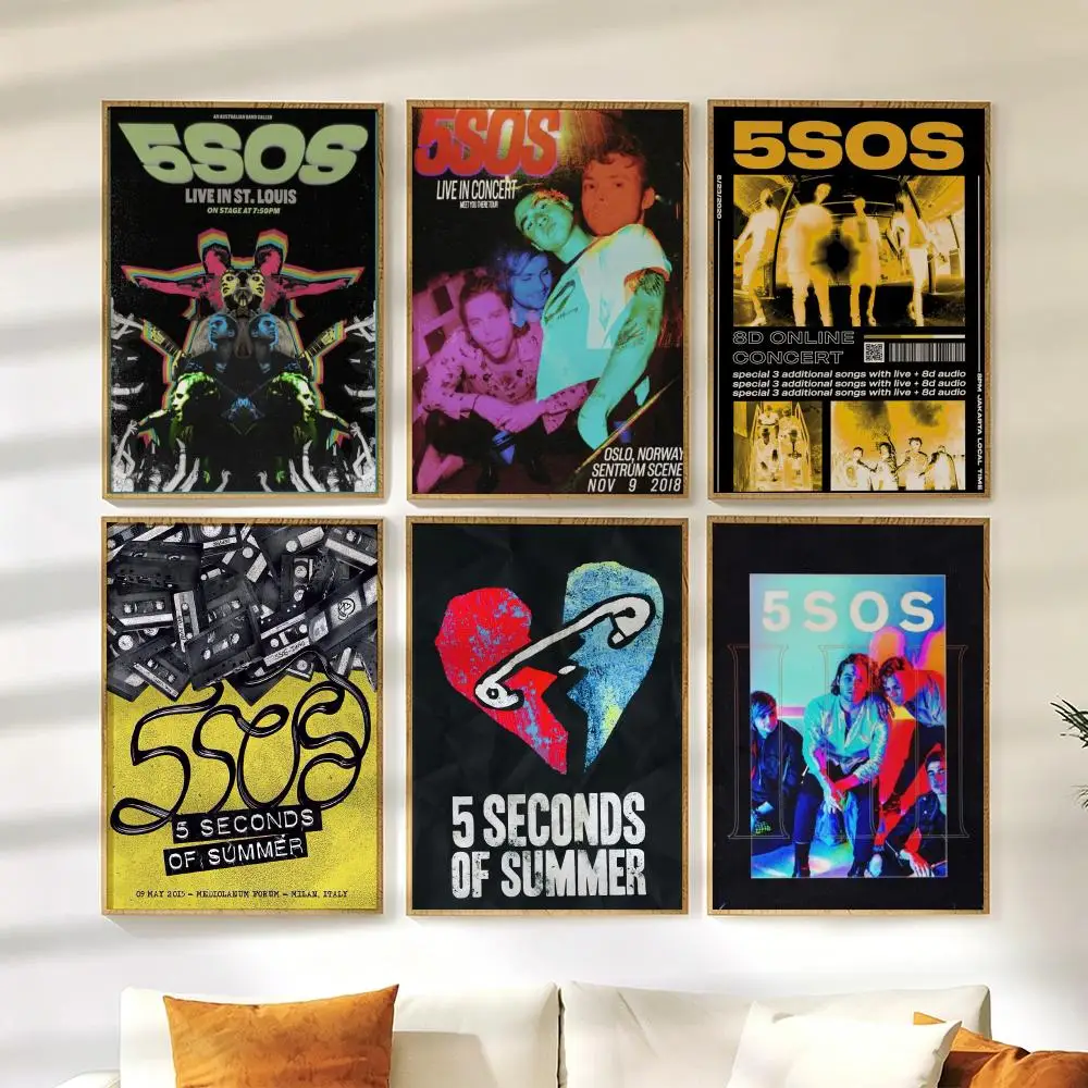 5 S-Seconds of Summers Band Poster Wall Stickers HD Painting Self Adhesive Art Decals for Bedroom Living Room Home Decor