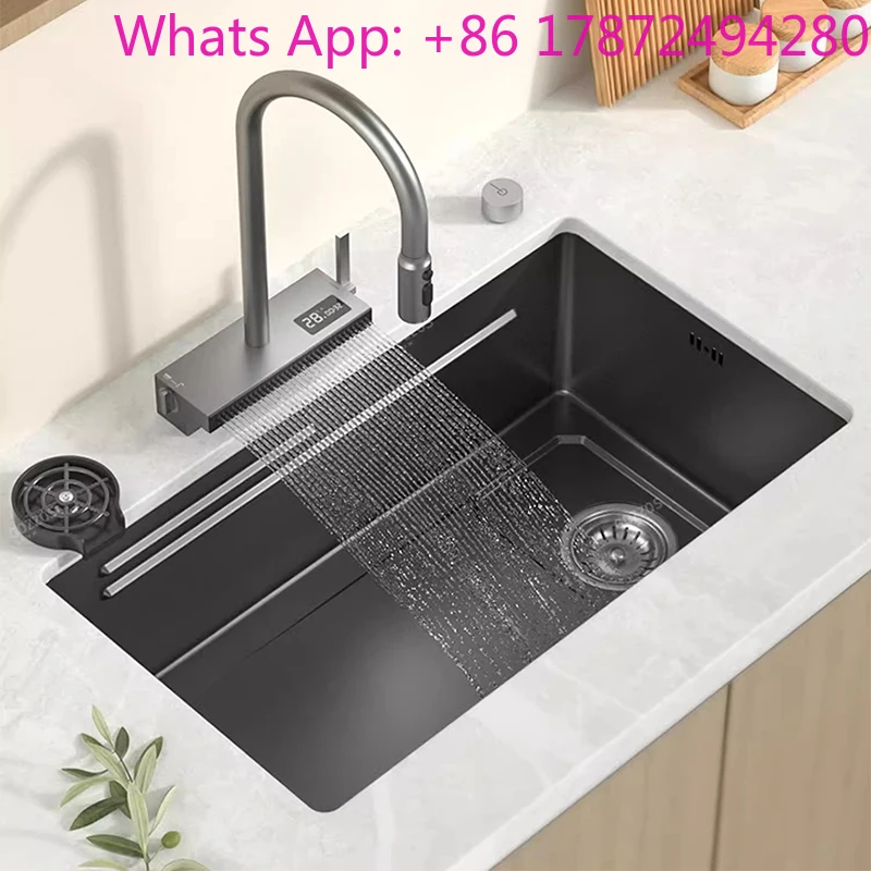 Washbasin Kitchen Sink Large Single Slot Stainless Steel Waterfall Sink Dishwashing Sink  Undercounter Basin
