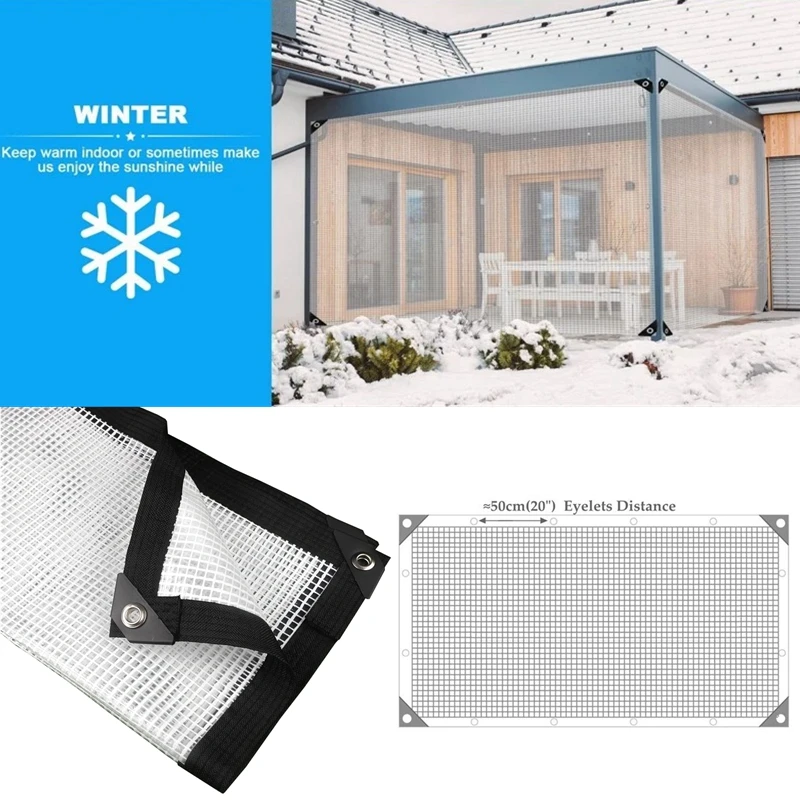 0.35mm PE Tarpaulin Cover Scaffolding Grid Cloth Grid Reinforced Pergolas Canopy Balcony Waterproof Screen Tent Plants Cover