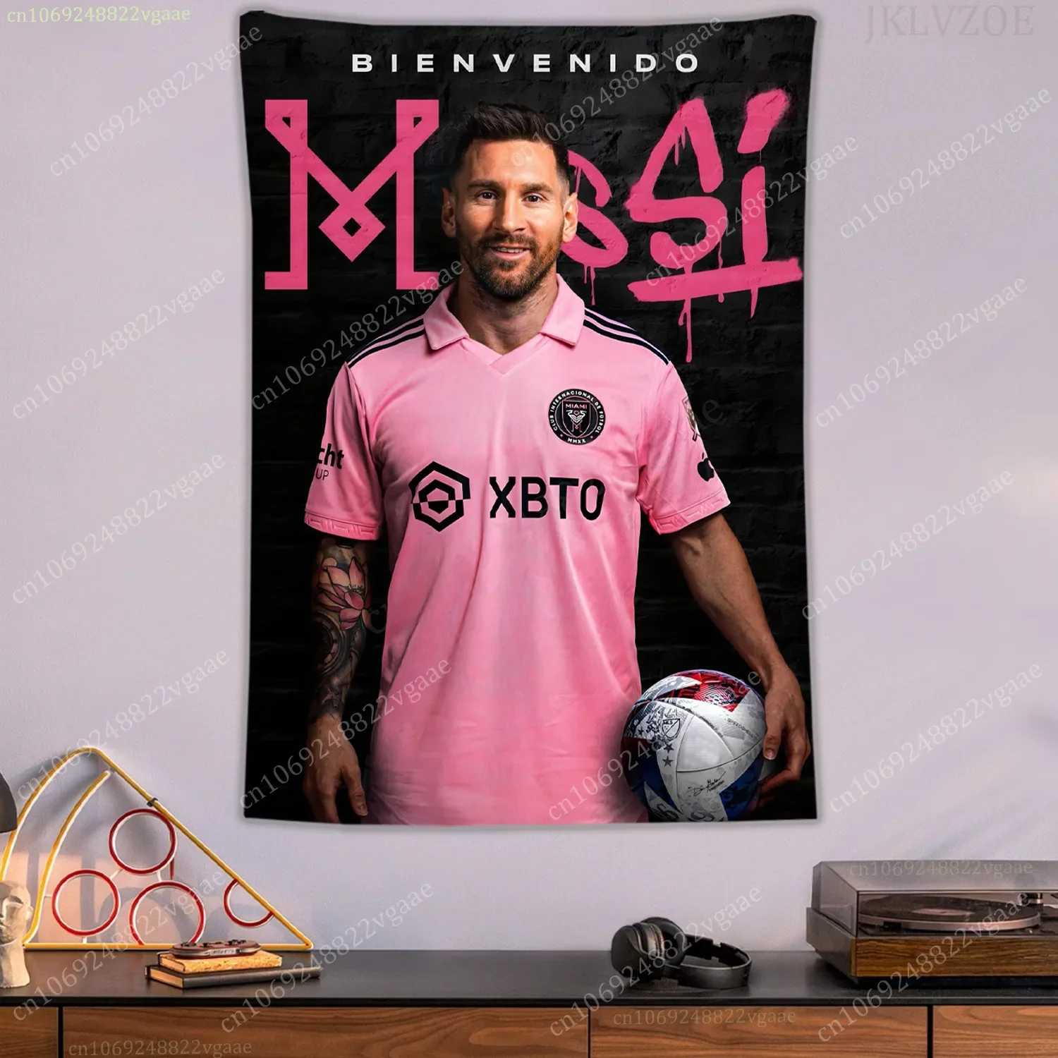 Messi-Wandteppich Miami Football Art für Heimdekoration, ästhetisches Wandbehang-Schlafzimmer-Textil