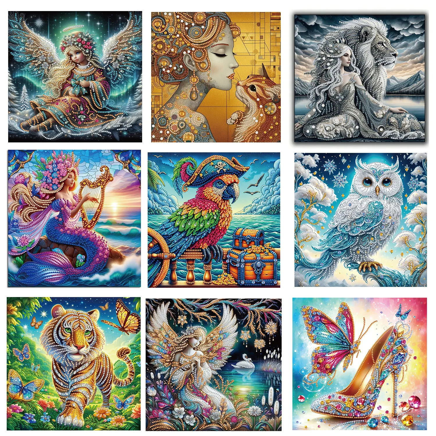 Tiger Angel owl Lion 5D Partial Diamond Painting Kit - Special Shaped Crystal Art, Frameless Mosaic Sparkling Craft Home Decor