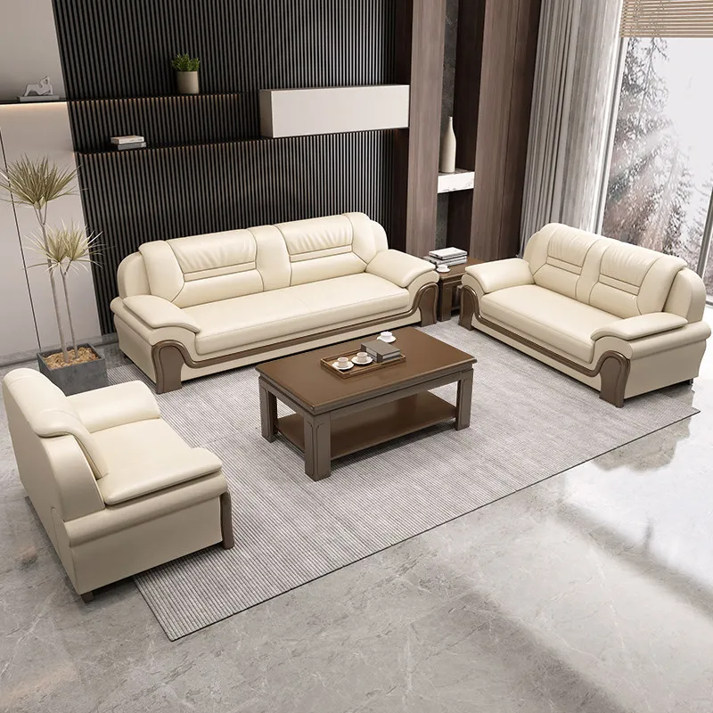 Business Reception Lounge sofa Genuine Leather Rest Furnishing Multi-Size Matching Accent Seating Set for Office VIP Lobby