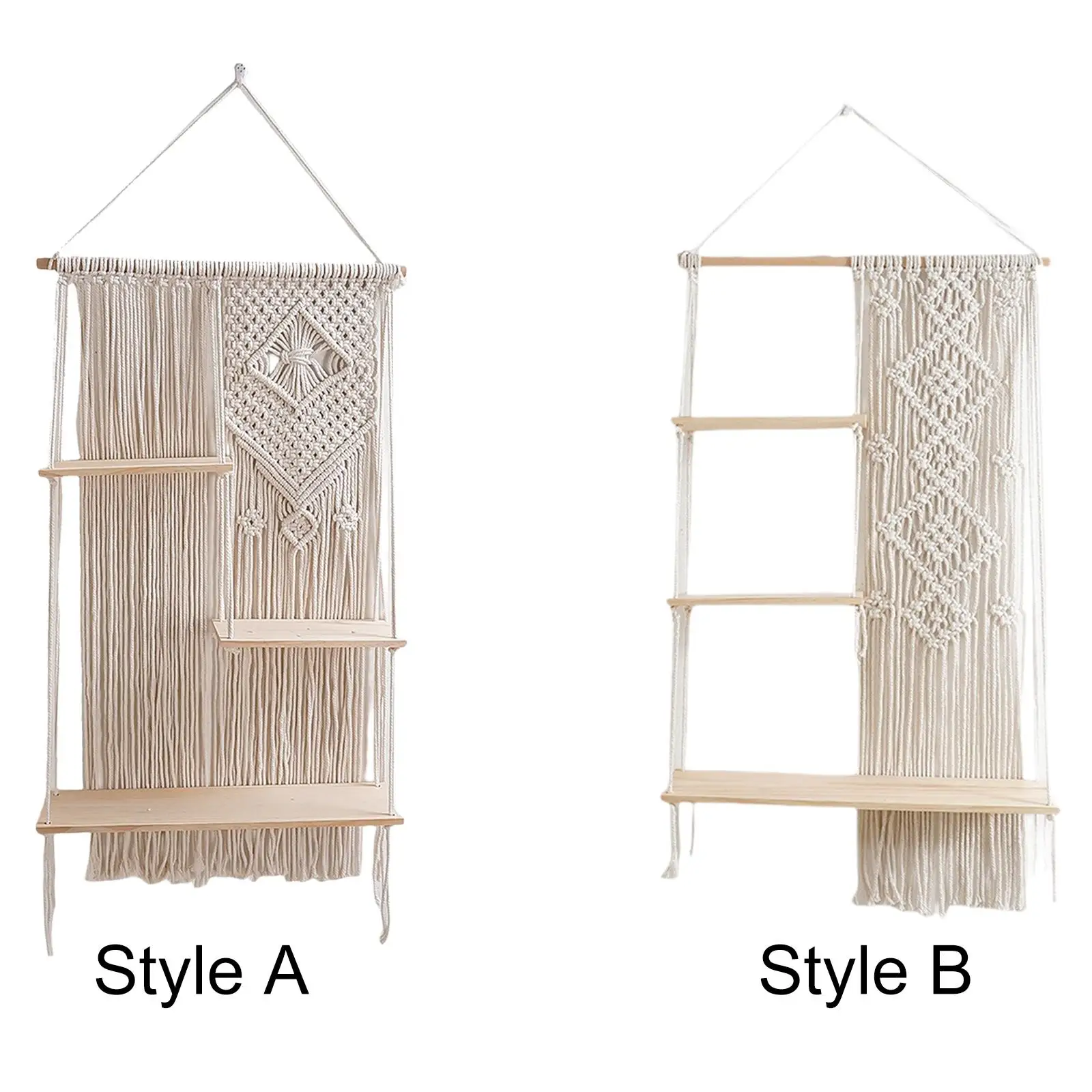 

Float Shelves Wall Shelves Three Tier Ornament Wall Decor Cotton Rope Woven Tapestry Shelf for Indoor Bathroom Bedroom