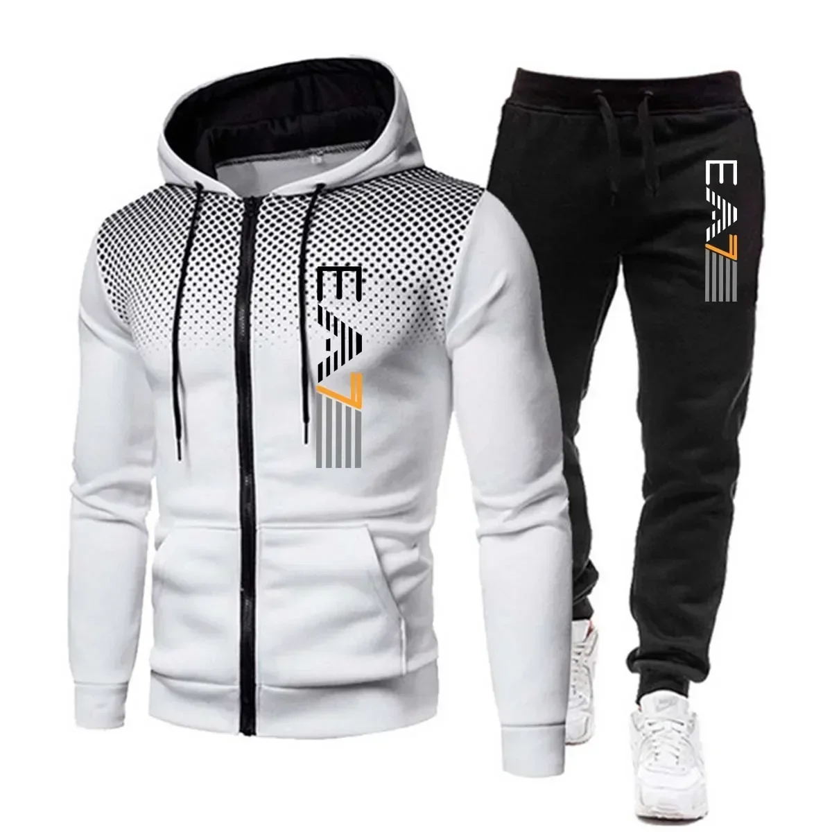 

Fashionable autumn and winter men's sportswear set, new zipper printed men's hooded jacket, hoodie and pants 2-piece set