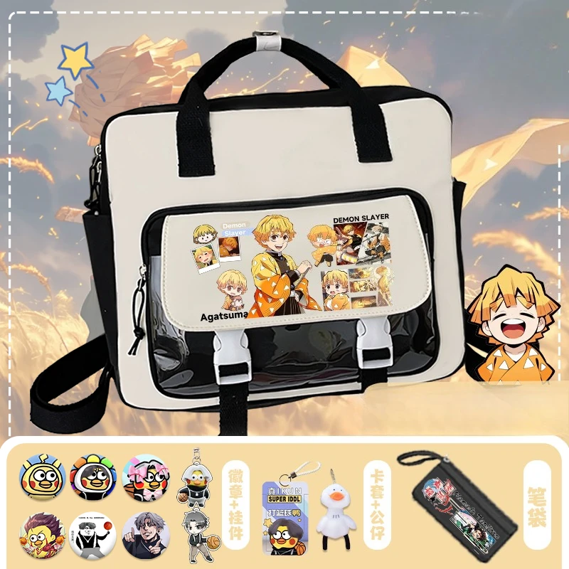 Demon Slayer Tanjiro Kamado Nezuko Umhängetasche, kreativer, hochwertiger Anime-Cartoon-Druck, große Kapazität, tragbarer Studienrucksack – Detail 2