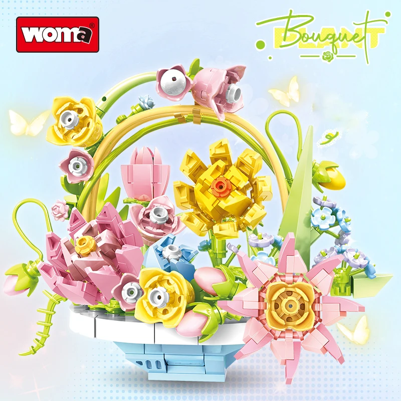   꽃바구니 블록 세트 영원한 꽃다발 DIY 조립 블록 장난감 홈 데코 선물 소녀용