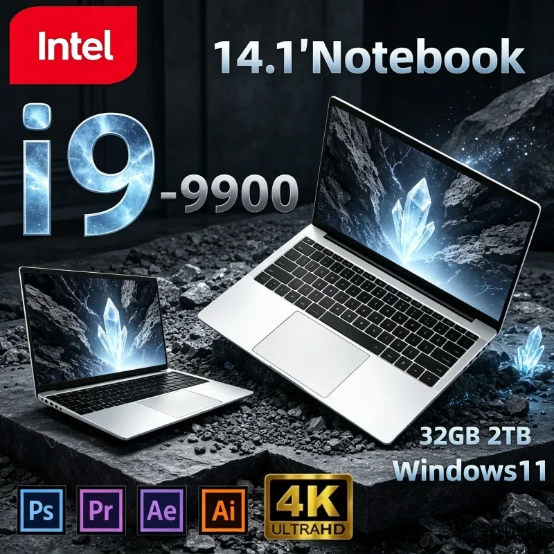 Large Storage Portable Win11 Notebook 14.1 Inch i9-9900 120Hz FHD IPS 16/32GB RAM 2TB SSD Backlit Keys Laptop