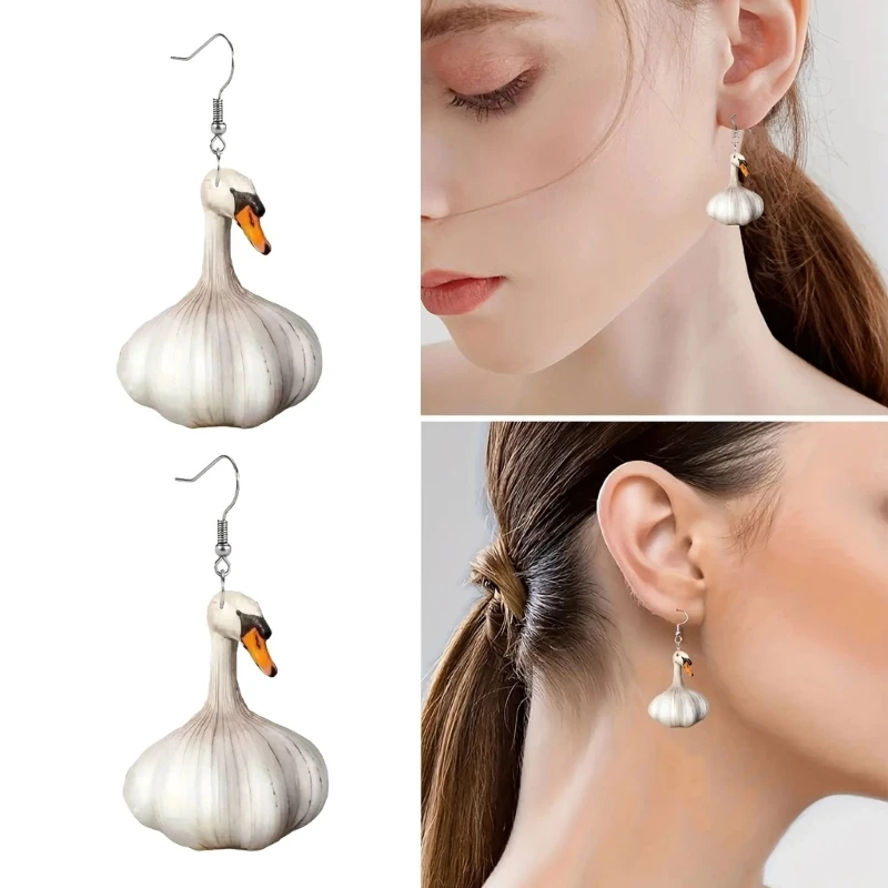 Quirky Duck Dangle Earrings Adornment Dainty Garlic Shaped Duck Ear Hook Jewelry Bird Dangle Earrings