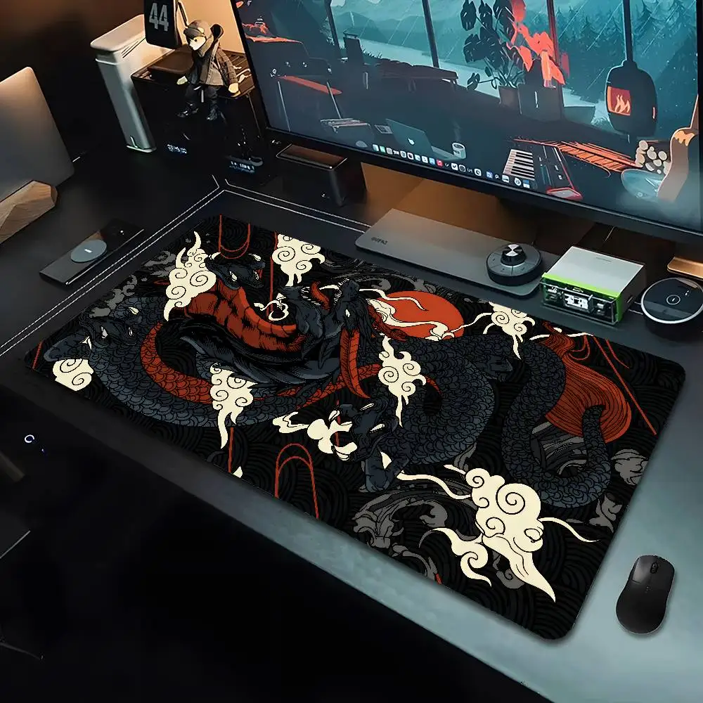 XXL Black and White Dragon Anime Mouse Pad Large Keyboard Lockrand Desktop Game Mat Rubber Non-slip Carpet Convenient Washable