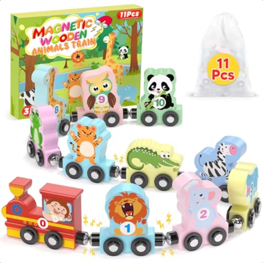 

11 Pcs Magnetic Train Set Montori Toys for 1 2 3 Years Old Toddlers Boys Girls Wooden Animals Preschool Learning Activities Edu