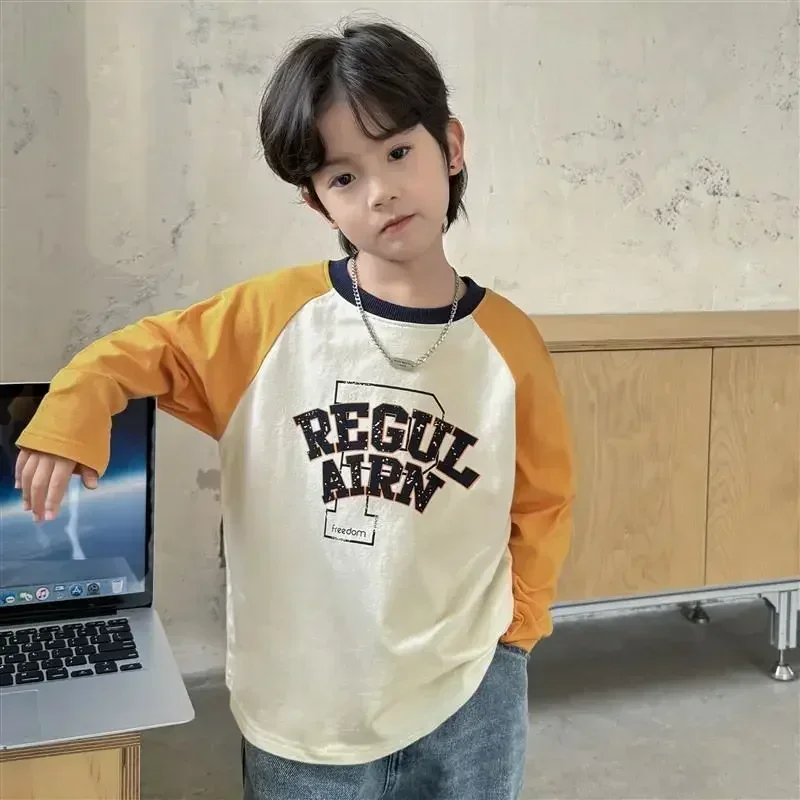Korean Style Cotton Long-sleeved Boy T-Shirt 2024 Spring and Autumn New Boys Style Base Shirt Top Children's Tops image 2