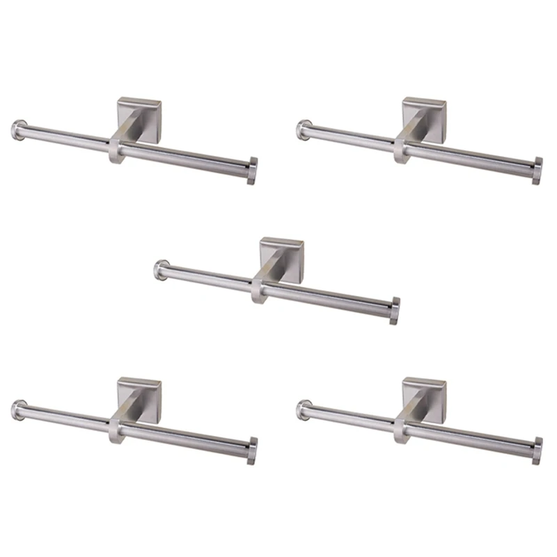 

5X Stainless Steel Toilet Roll Holder Double Ring Toilet Paper Holder Wall Mounted Bathroom Toilet Paper Shelf Silver