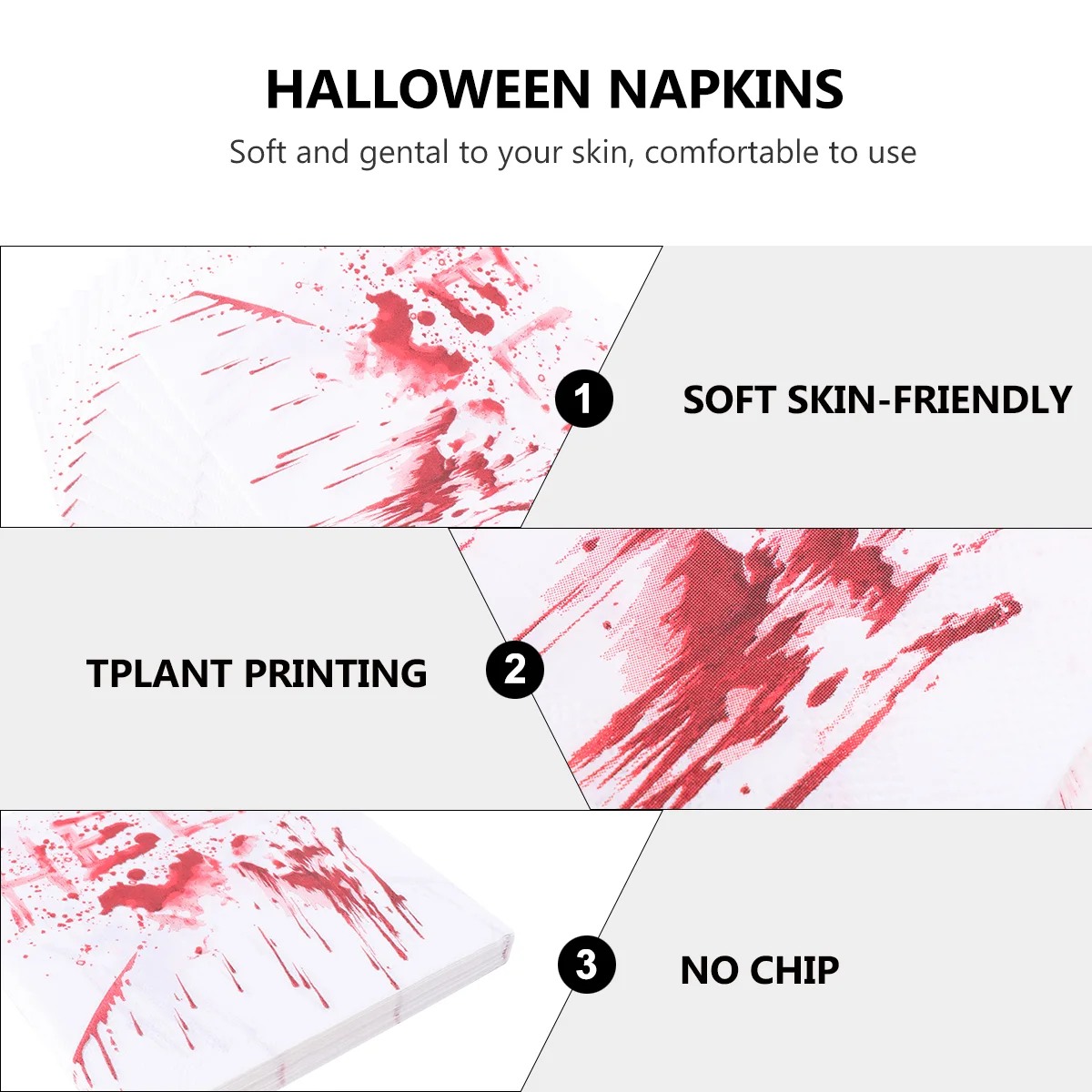 40PCS Halloween Themed Paper Napkin Disposable Tissue Printing Napkins Party Decor (Blood Handprint)