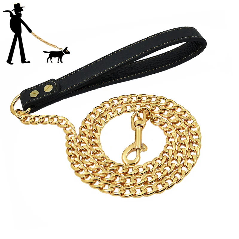 Correa dorada para perro, cadena de soldadura para mascotas de acero inoxidable, cadena de plomo de Metal fuerte para perro pequeño, mediano y grande, Bichon Frise Dobermann