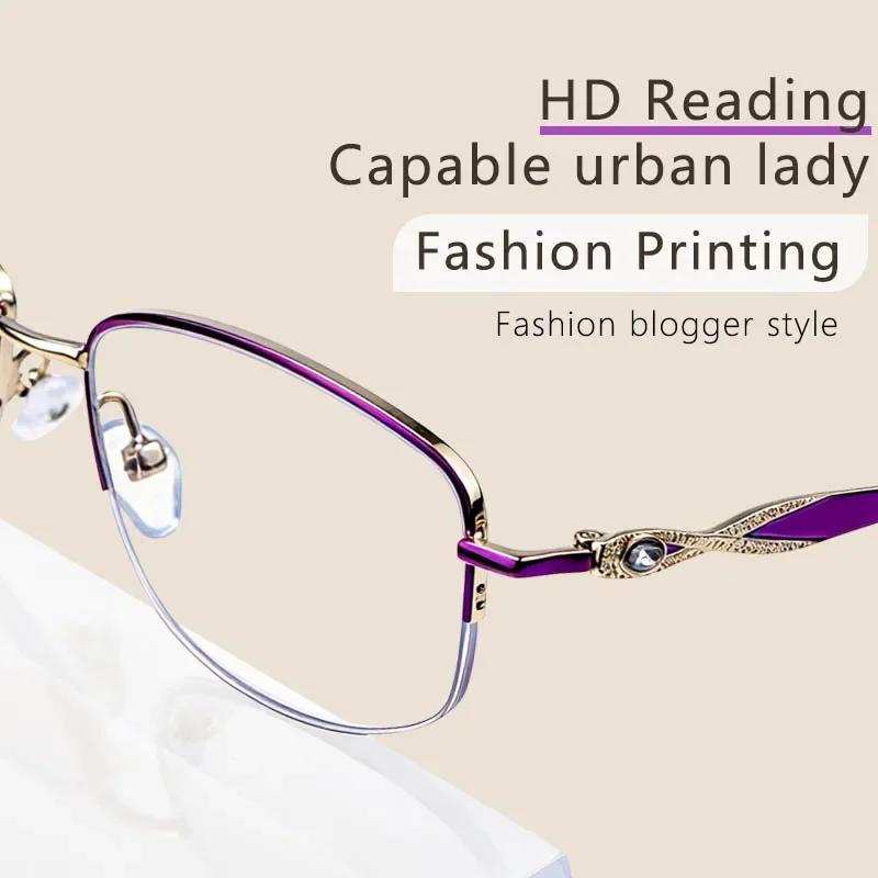 Blue Light Blocking Metal Reading Glasses for Women, Anti Computer Glare/Reduce Eyestrain/Dry/Headache, UV Blocking