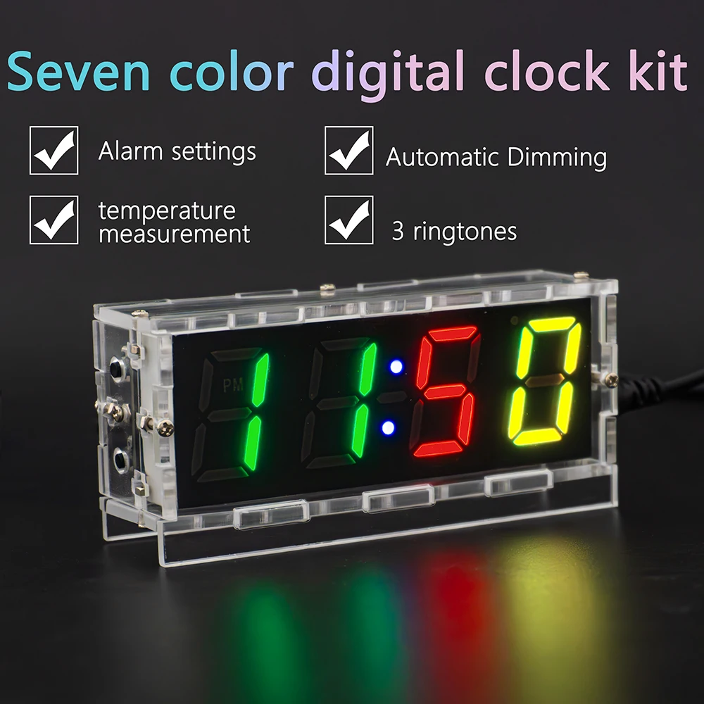 Colorful Digital Clock Kit LED Digital Tube Display Alarm Clock Temperature Microcontroller DIY Electronic Production