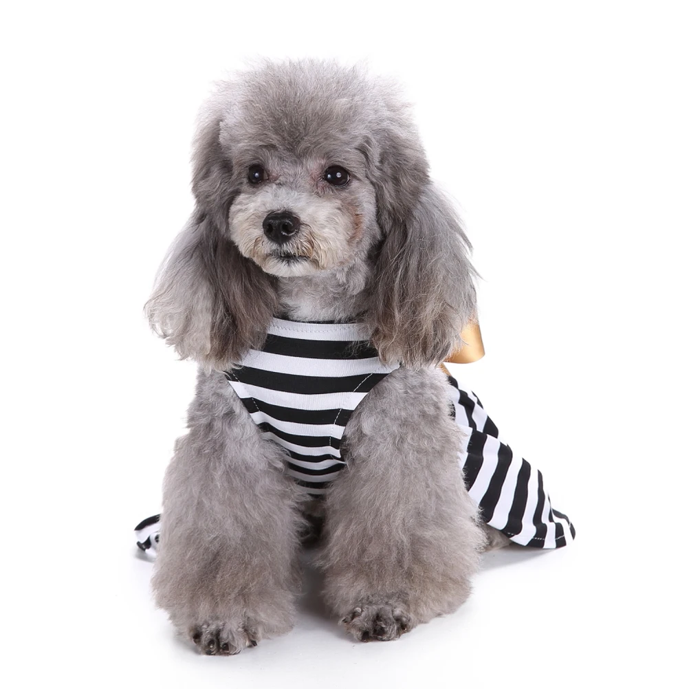 

Pet Dog Dress Summer Clothes Black White Stripes Sleeveless Skirt Female Puppies Holiday Photos Cute Elegant Dresses