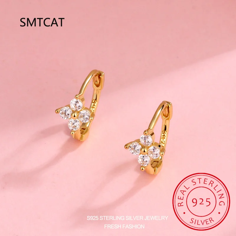 925 Sterling Silver Floral Sweet Earrings Temperament Simple Inlaid Zircon for Women Wedding Jewelry Accessories