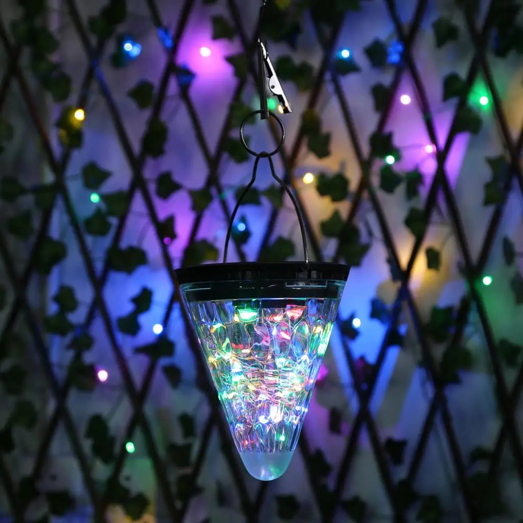 Solar LED Garden Decorative Light Outdoor Hanging Lantern Conical Design Lantern Yard Christmas Decoration Garland Lights String