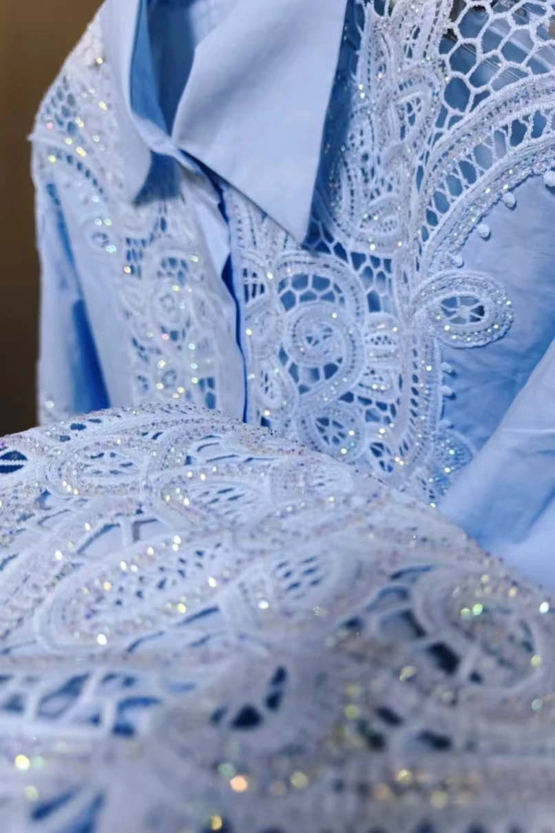 Luxury Diamonds Sequins Hollow Out Embroidery Y2K Cotton Blouses Shirts Women 2… - Image 4
