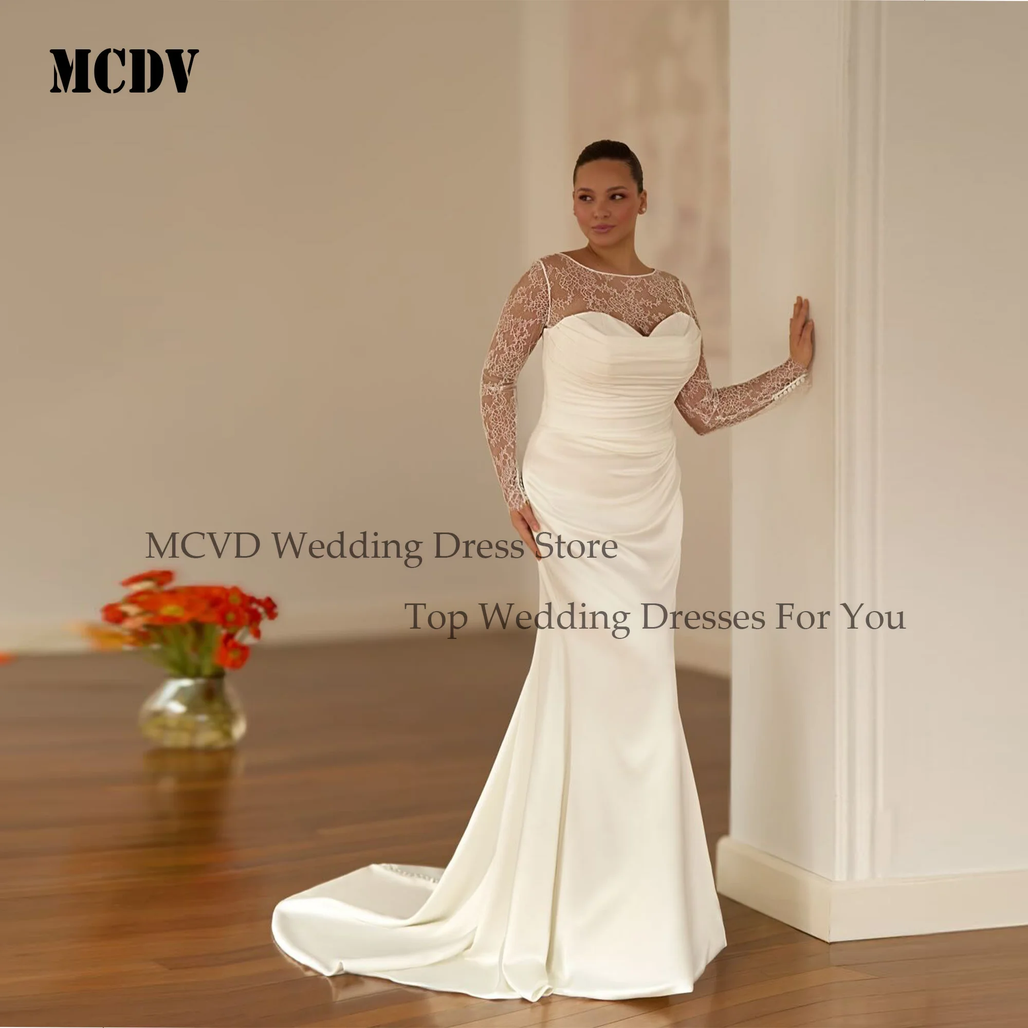 MCDV فستان زفاف مقاس كبير للعروس حورية البحر كم قابل للانفصال فساتين حفلات فاخرة مشد الظهر مخصص فيستدو دي نوفيا بودا