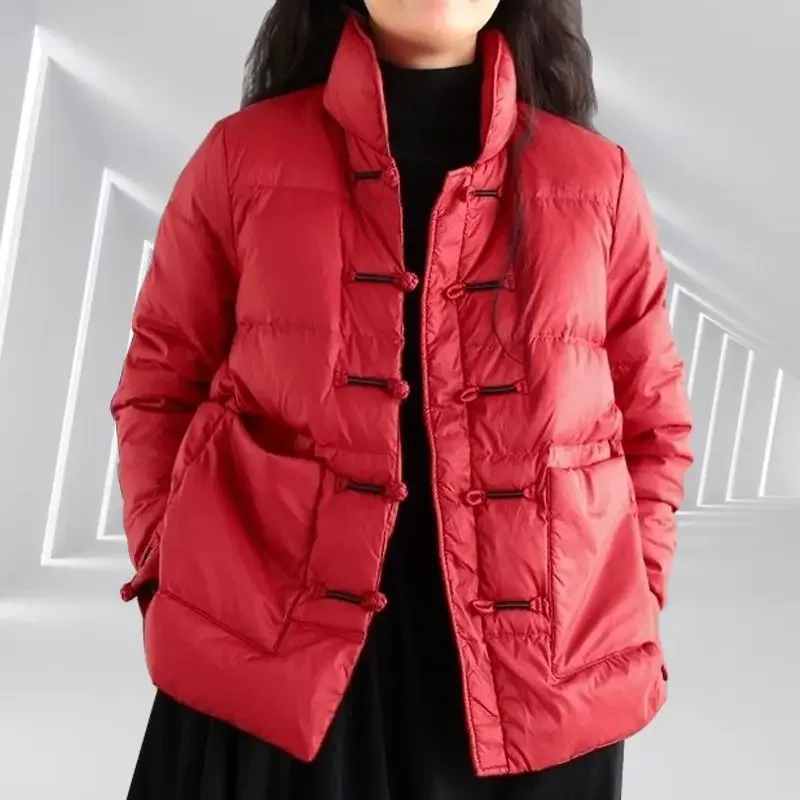 Quilted Padded Black Duck Down Female Coats Red Women\'s Jackets Thick Padding Korean Popular Clothes Lightweight Fashion 2024