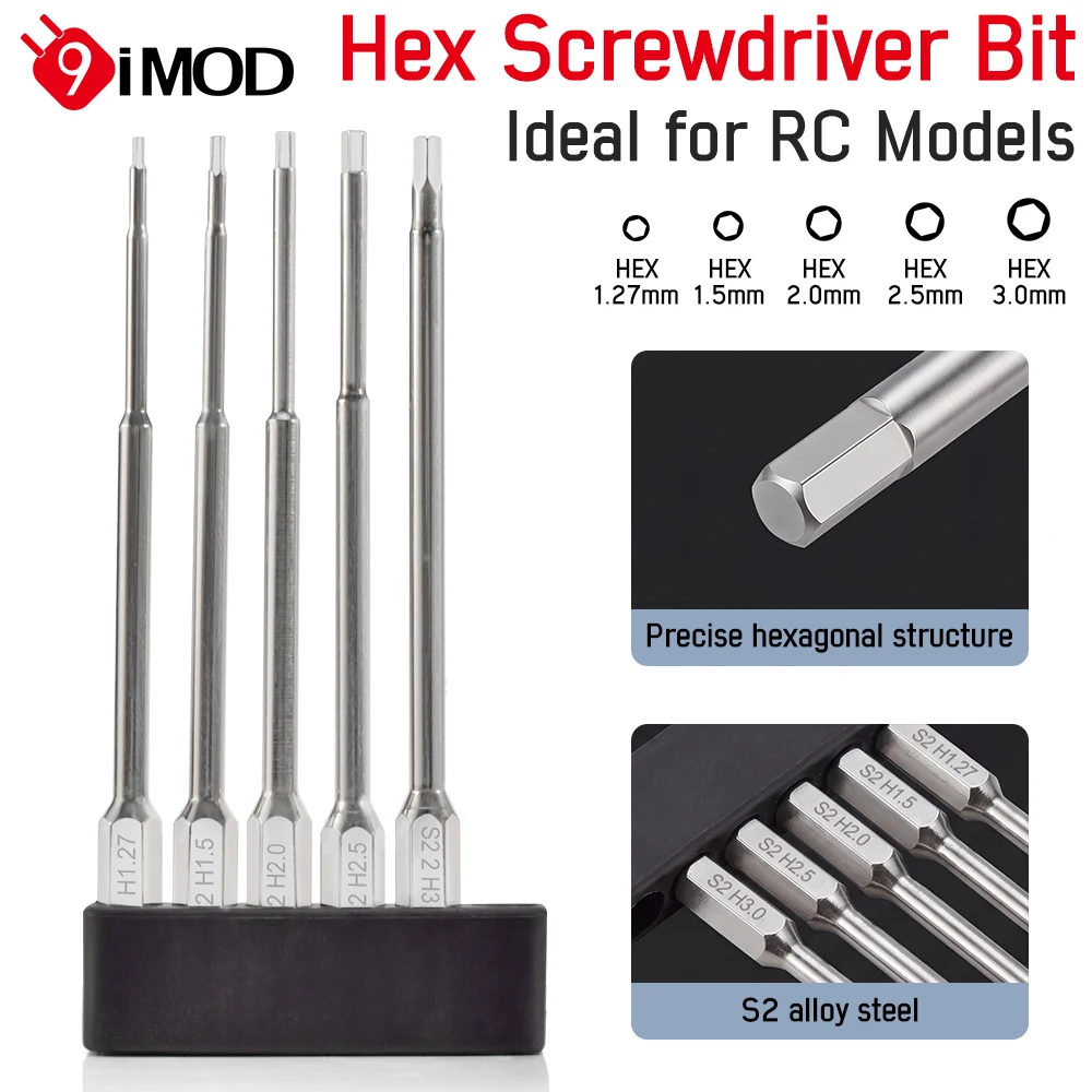 9IMOD Hex Screwdriver Set 100mm Extended 1.27-3.0mm Alloy Steel Precision Driver Kit for RC Cars Models Repair Maintenance Tool