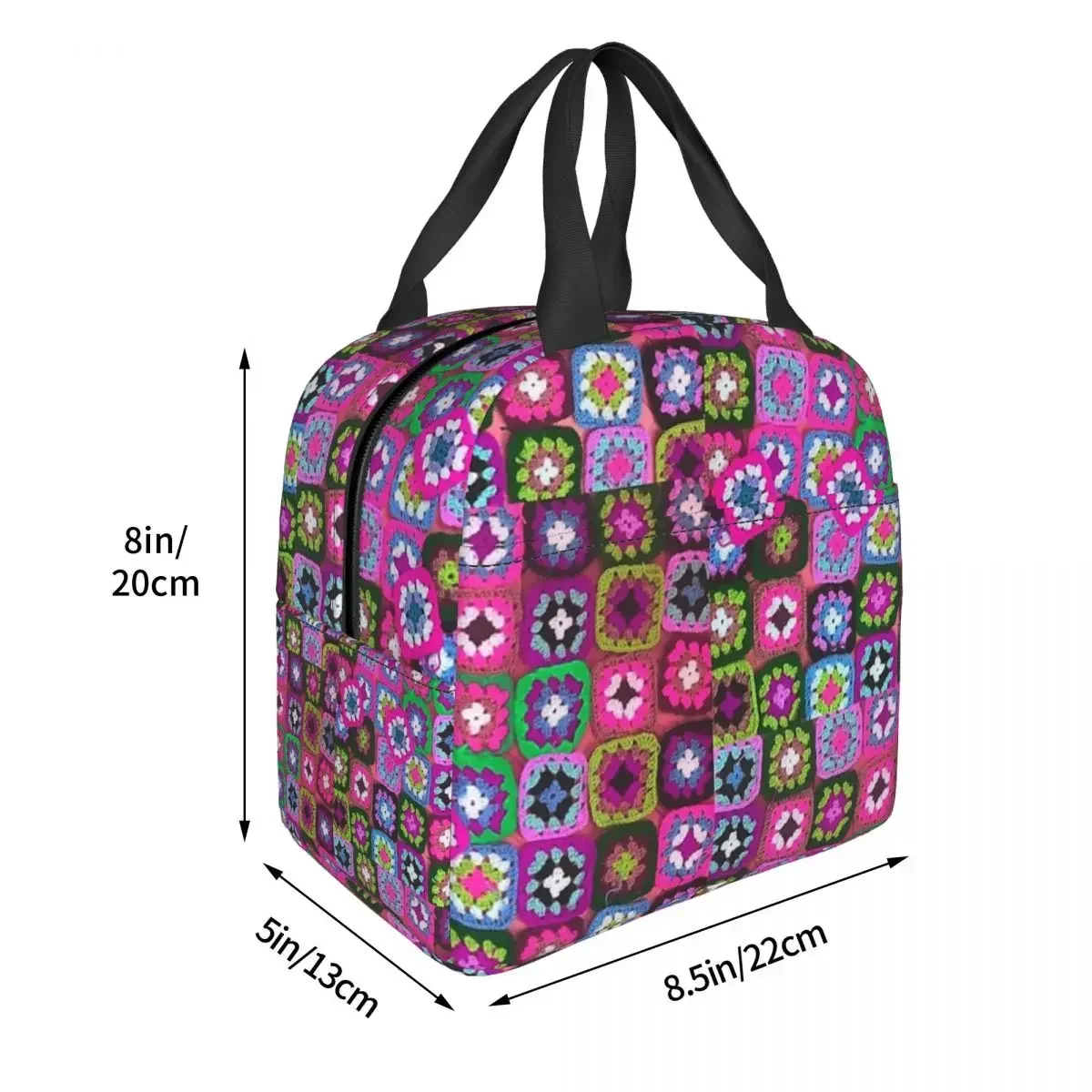 Crochet Blanket Granny Square Lunch Bags Resuable Picnic Bags Thermal Cooler Lunch Box Lunch Tote for Woman Work Children School