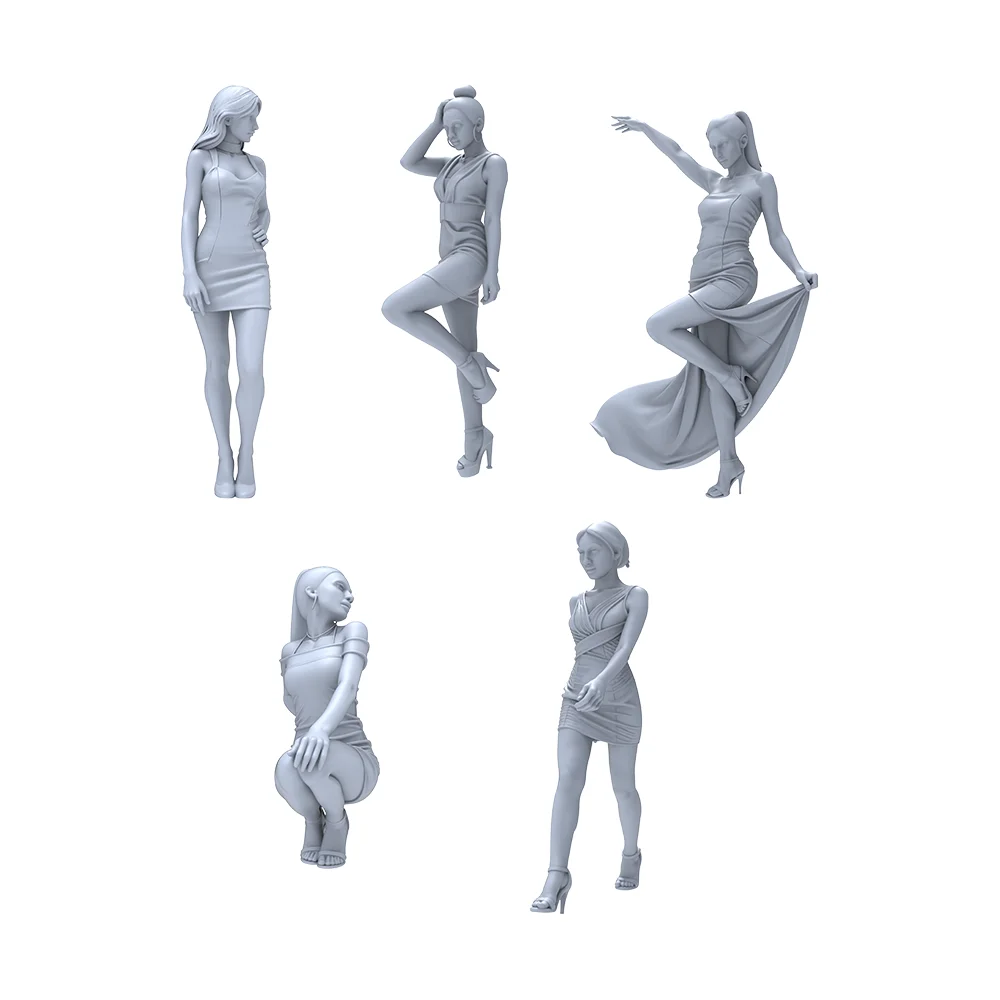 

1/64 1/72 Fashionable Female Figure Resin Miniature Model Stylish Dressed Women Unpainted DIY Painting Fashion Decor