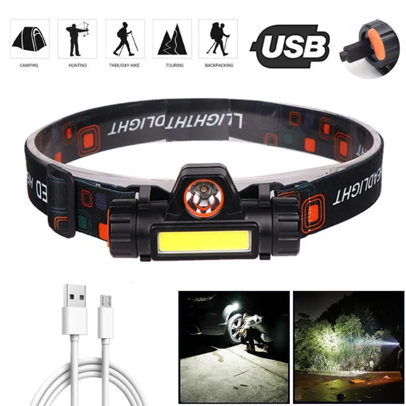 Led Mini Headlamp Strong Light Multi-functional Dual Light Source Magnetic Attraction Outdoor Usb Charging Fishing