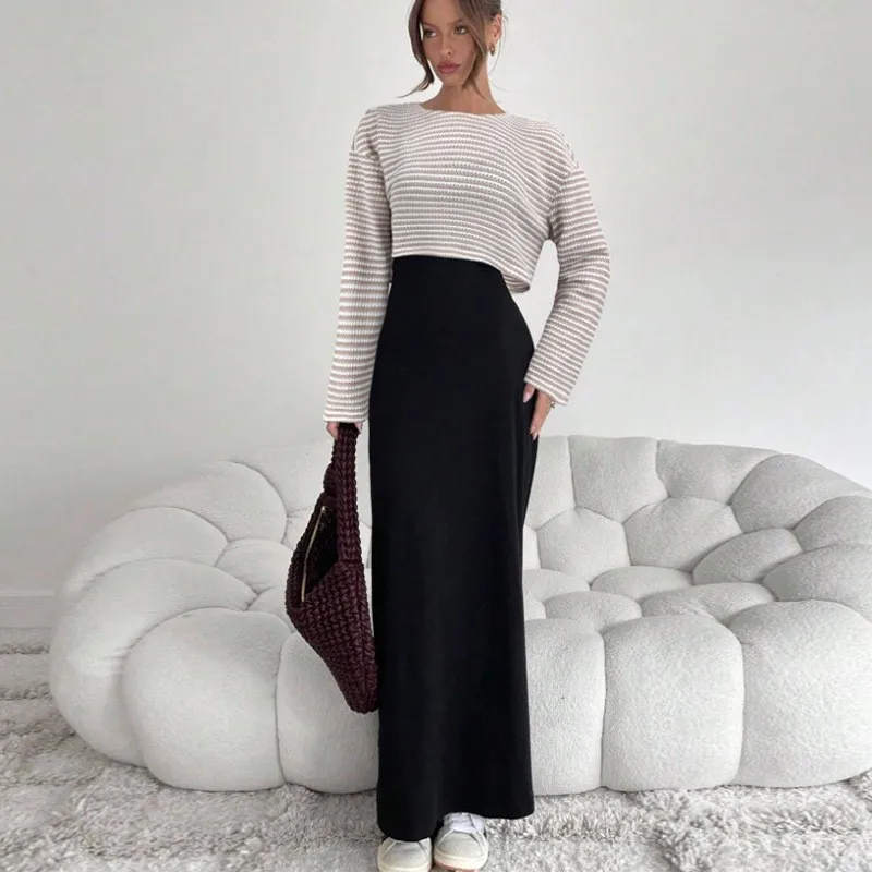 Gestreepte tops met lange mouwen Tweedelige outfits Nieuw in bijpassende sets 2-delige set voor dames Effen kleur Spaghettibandjes Temperament