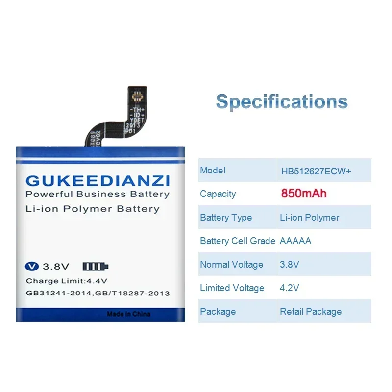بطارية ساعة 850 مللي أمبير HB512627ECW+(46 ملم) لساعة هواوي GT 46 ملم FTN-B19 ذات سعة عالية #3