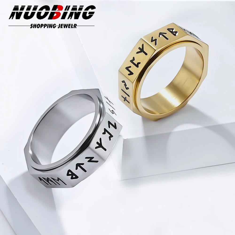

Retro Stainless Steel Odin Letter Anel Amulet Rune Couple Viking Rings For Men Women Amulet Jewelry Gift Rotatable