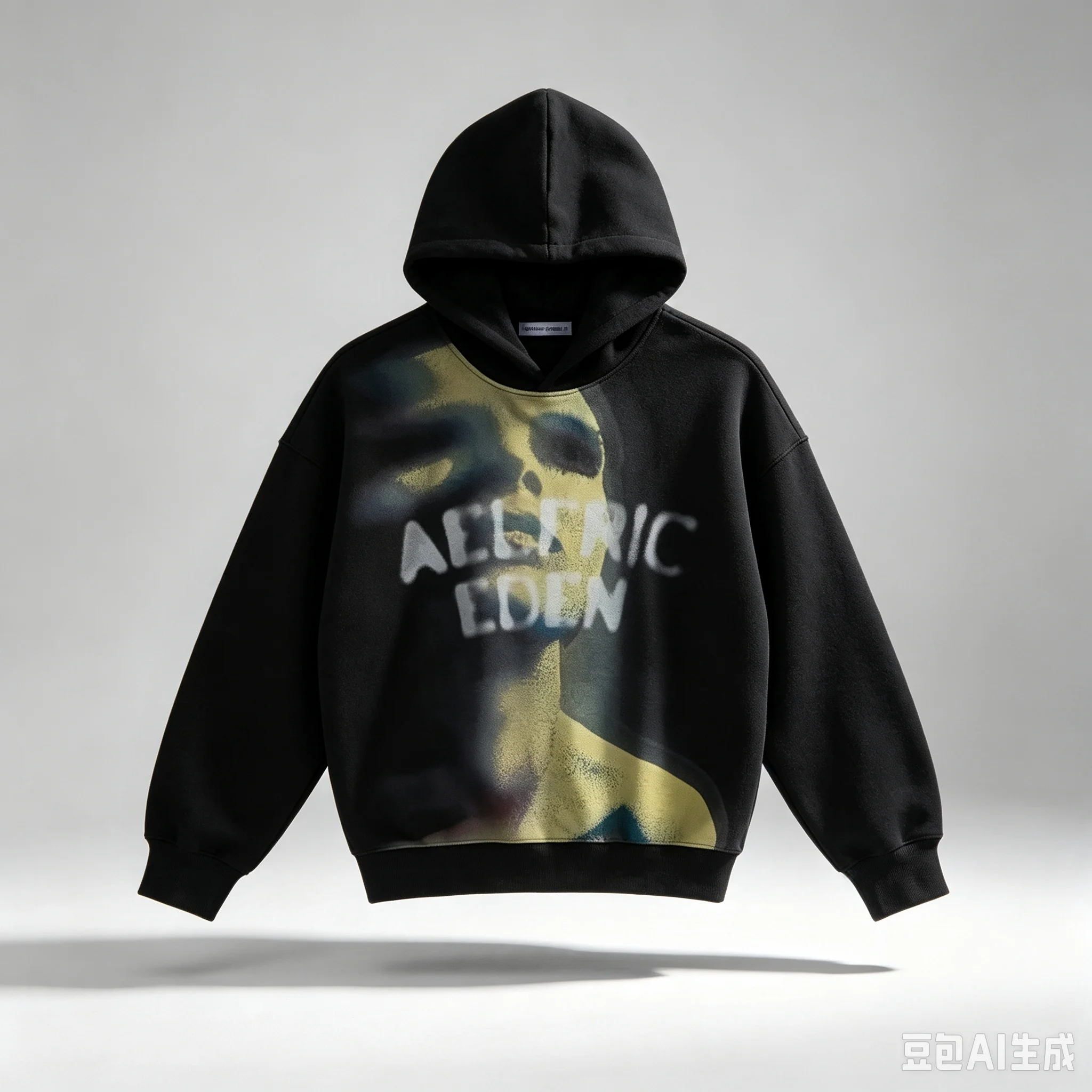 Aelfric Eden Menswear Pullover Hoodie - Unisex, Relaxed Fit, Heavyweight Cotton, Longsleeves, Abstract Portrait Graphic, Distort