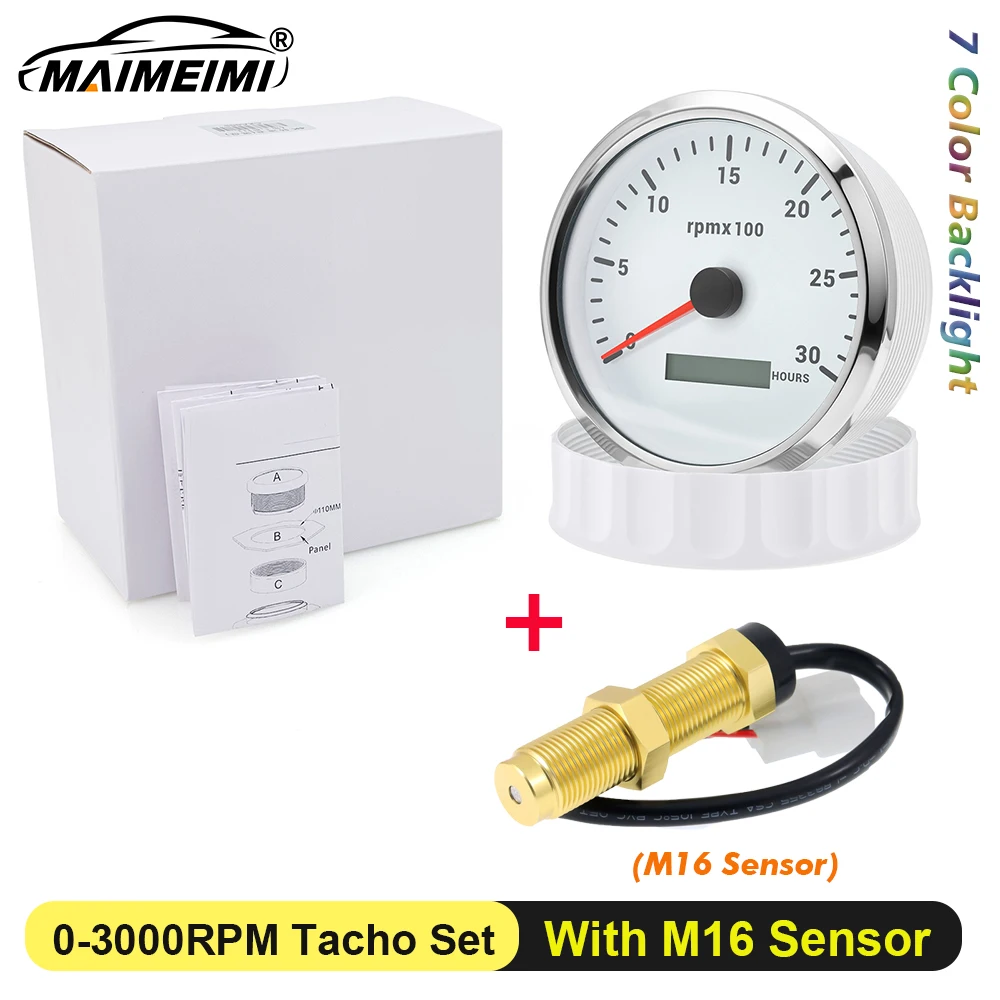 

M16 SENSOR 3K~8K rpm meter 110mm 4-3/8" LCD Digital Engine Tach Hour Meter Tachometer Tacho with 7Backlight For Car Boat Yacht