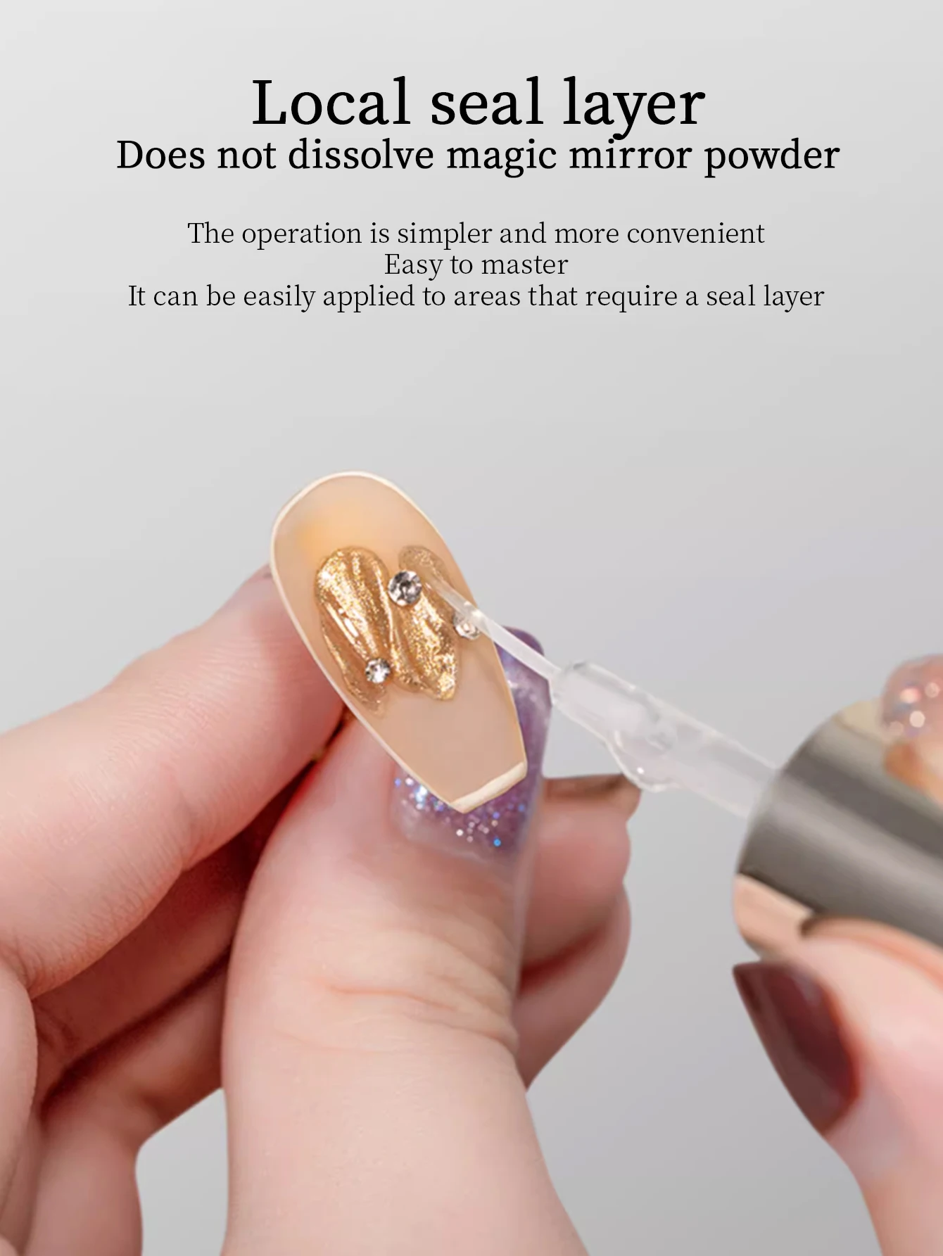 RS ギャップフィリングトップコートジェル、精密ライナーネイルアートブラシ内蔵、ネイルラインストーン接着剤（クロムネイルパウダーラインストーン用）