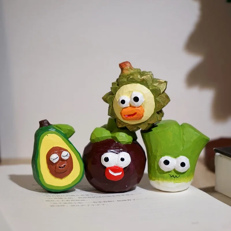 Comical Fruit Hand Carved Wood Sculpture Fruit Decoration Crafts Produce Collection Playful Kitchen Humorous Culinary Home Decor