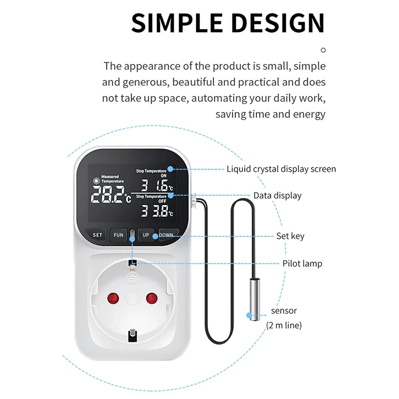 Termostato inteligente con pantalla Digital de alta precisión, pantalla táctil para tanque de peces, enchufe de termostato para el hogar, enchufe estadounidense duradero y fácil de usar